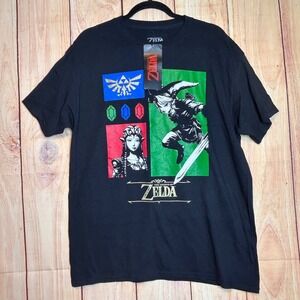 Nintendo Zelda Graphic Tee Mens Large Black Link Triforce Gamer Nerdcore T Shirt